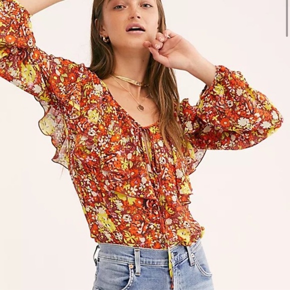 Free People Say It To Me Bodysuit Long Balloon Sleeve small - Picture 1 of 8